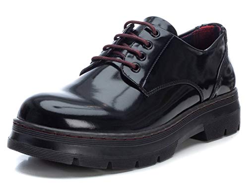 XTI - Zapato Oxford con tacón Cuadrado 4 cm para Mujer - Cierre con Cordones - Negro - 36 EU