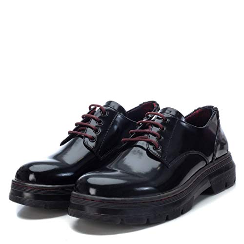 XTI - Zapato Oxford con tacón Cuadrado 4 cm para Mujer - Cierre con Cordones - Negro - 36 EU