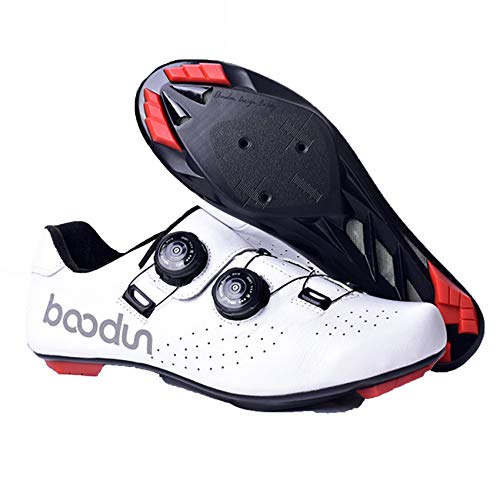 XYHLM Calzado Ciclismo de Carretera para Hombre y Mujer Zapatillas de Bicicleta de Montar Antideslizantes Transpirables,Blanco,42