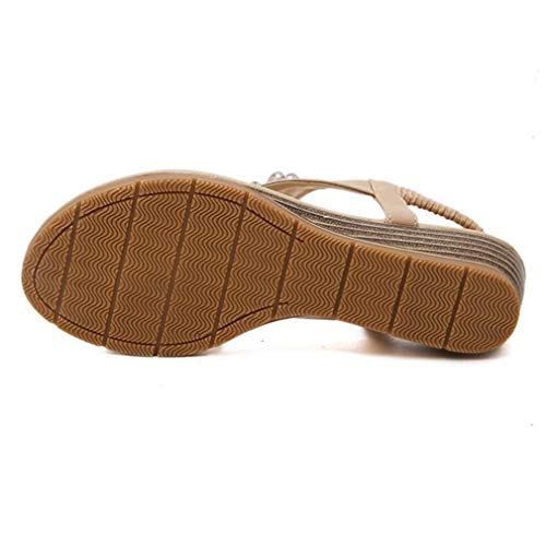 Yaoni Zapatos Manera Bohemia búho cuña Sandalias for Las Mujeres (Color : Beige, Size : 37 EU)