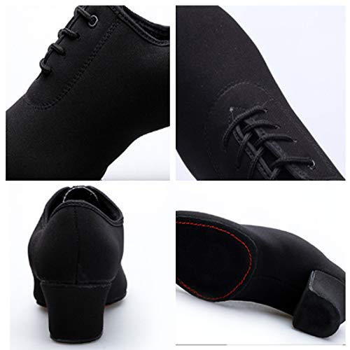 Yefree Zapatos de Baile Moderno de tacón bajo de Tango de para Mujer Zapatos de práctica de Baile Latino con Cordones Negros