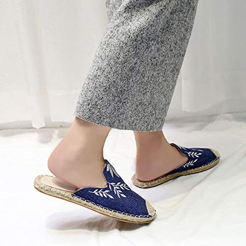 Yhjmdp Las Mujeres Bordar cáñamo Plana Zapatillas Zapatos de Lona Casuales Zapatos de Damas de Mujer Zapatos de Moda Calzado de Confort,Azul,35