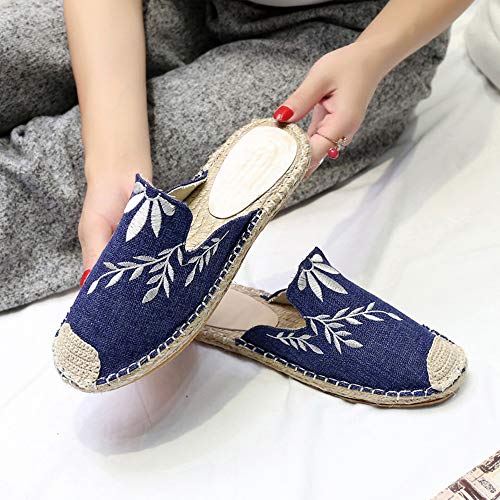 Yhjmdp Las Mujeres Bordar cáñamo Plana Zapatillas Zapatos de Lona Casuales Zapatos de Damas de Mujer Zapatos de Moda Calzado de Confort,Azul,35