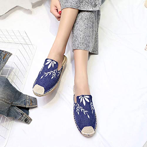 Yhjmdp Las Mujeres Bordar cáñamo Plana Zapatillas Zapatos de Lona Casuales Zapatos de Damas de Mujer Zapatos de Moda Calzado de Confort,Azul,35