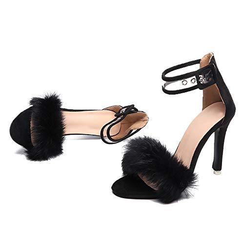 Yhjmdp Sandalias de tacón Alto Delgadas,Calzado con Correa en el Tobillo, Sandalias para Mujer, Zapatos Sexis de Boda, Zapatos de Mujer para Fiestas nocturnas,Negro,36