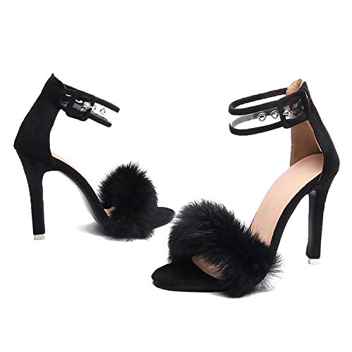 Yhjmdp Sandalias de tacón Alto Delgadas,Calzado con Correa en el Tobillo, Sandalias para Mujer, Zapatos Sexis de Boda, Zapatos de Mujer para Fiestas nocturnas,Negro,36