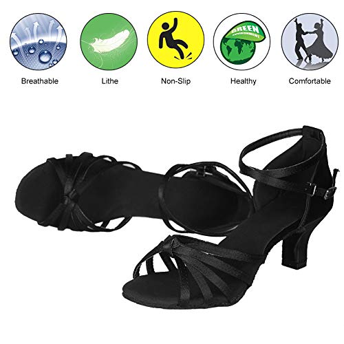 YKXLM Mujeres&Niña Zapatos latinos de baile Zapatillas de baile de salón Salsa Performance Calzado de Danza,ES217-5,Negro color,EU 35