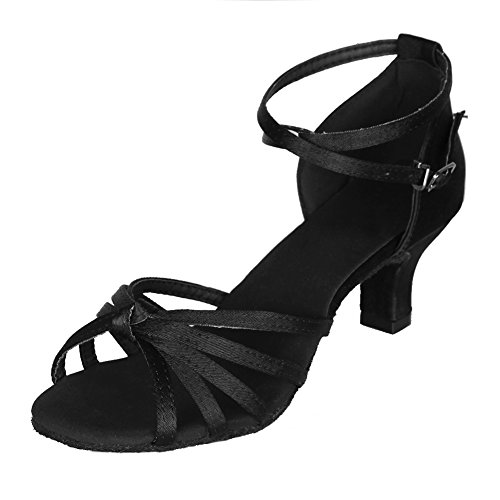 YKXLM Mujeres&Niña Zapatos latinos de baile Zapatillas de baile de salón Salsa Performance Calzado de Danza,ES217-5,Negro color,EU 35
