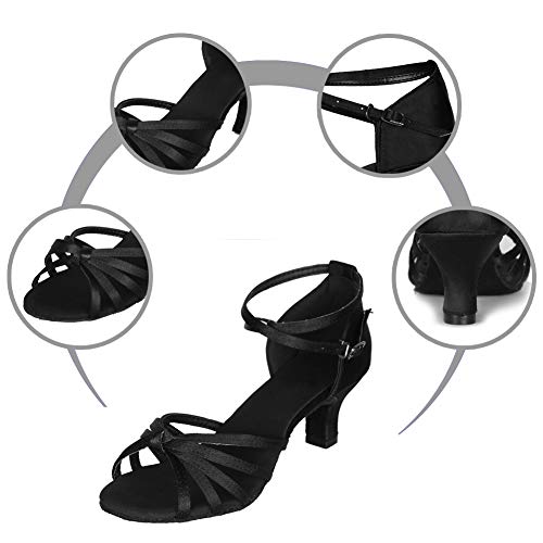 YKXLM Mujeres&Niña Zapatos latinos de baile Zapatillas de baile de salón Salsa Performance Calzado de Danza,ES217-5,Negro color,EU 39