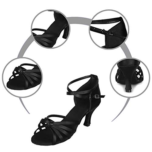 YKXLM Mujeres&Niña Zapatos latinos de baile Zapatillas de baile de salón Salsa Performance Calzado de Danza,ES217-7,Negro color,EU 37.5