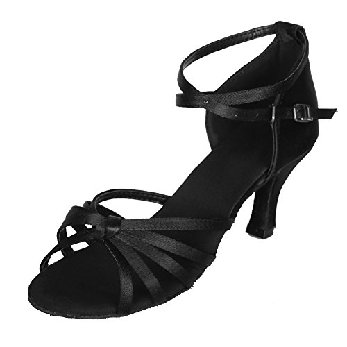 YKXLM Mujeres&Niña Zapatos latinos de baile Zapatillas de baile de salón Salsa Performance Calzado de Danza,ES217-7,Negro color,EU 37.5