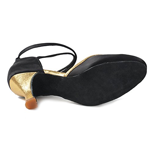 YKXLM Mujeres&Niña Zapatos latinos de baile Zapatillas de baile de salón Salsa Performance Calzado de Danza,ESWXCL-7,Negro+Oro color,EU 38