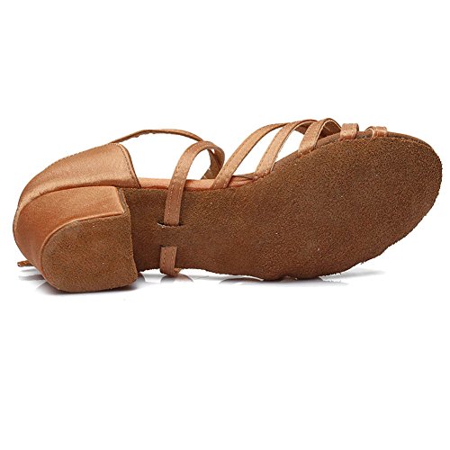 YKXLM Mujeres&Niña Zapatos latinos de baile Zapatillas de baile de salón Salsa Tango Performance Calzado de Danza,ES203,Marrón,EU 37.5