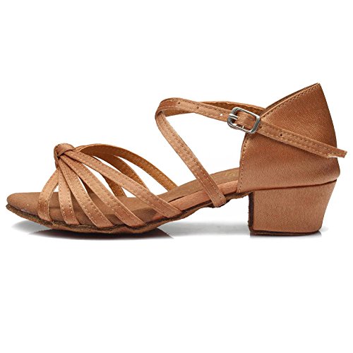 YKXLM Mujeres&Niña Zapatos latinos de baile Zapatillas de baile de salón Salsa Tango Performance Calzado de Danza,ES203,Marrón,EU 37.5