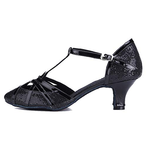 YKXLM Mujeres&Niña Zapatos Latinos de Baile Zapatillas de Baile de salón Salsa Tango Performance Calzado de Danza,ES511-5,Negro Color,EU 36.5