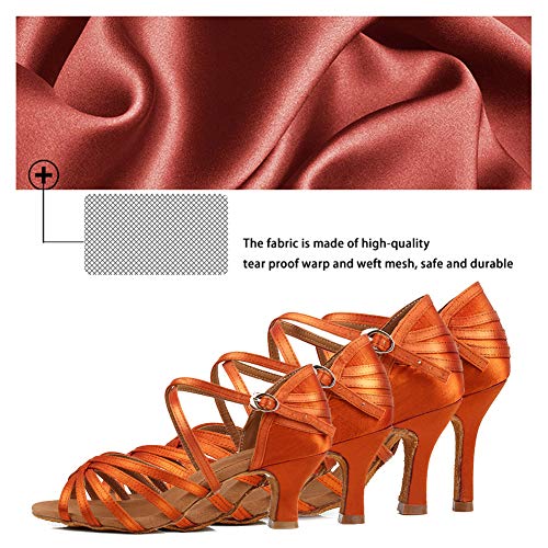 YKXLM Satín Mujeres Salón de Baile Latino Zapatos Zapatos de Baile Latino para Mujeres Modelo ES-WX2324,Marrón-5.5CM, 34 EU