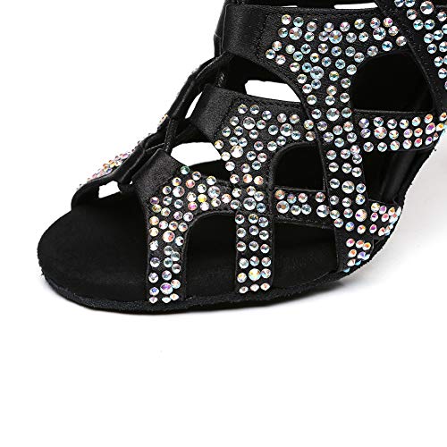 YKXLM Zapatos Baile Latinos Mujer Diamante de Imitación Salónde Baile Suela de Ante Boda Noche Zapatos,Modelo YCL439,Negro-10CM Heel-37 EU