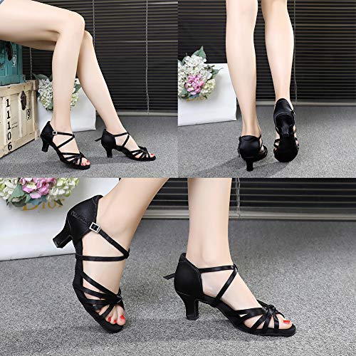 YKXLM Zapatos de Baile Latino Negro para Mujer Salsa Tango Ballroom Practice Performance Sandals,Modelo ES-LP1217-ZSZK-5.5CM,4.5 UK / 37 EU / 23.5 CM