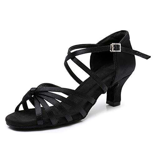 YKXLM Zapatos de Baile Latino Negro para Mujer Salsa Tango Ballroom Practice Performance Sandals,Modelo ES-LP1217-ZSZK-5.5CM,4.5 UK / 37 EU / 23.5 CM