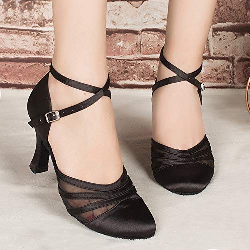 YKXLM Zapatos de Baile Latino Satin para Mujer Zapatos de Salón de Baile Salsa Standard,ESYCL189-8.5-ZG,Negro,EU 37