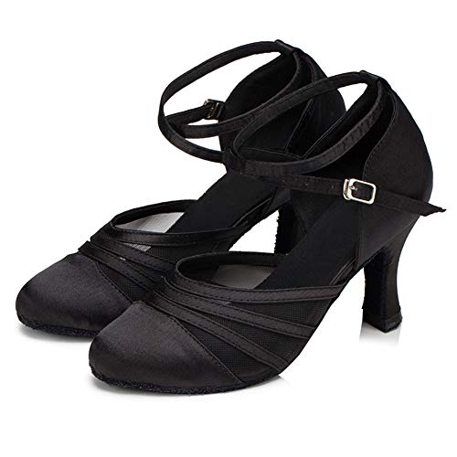 YKXLM Zapatos de Baile Latino Satin para Mujer Zapatos de Salón de Baile Salsa Standard,ESYCL189-8.5-ZG,Negro,EU 37