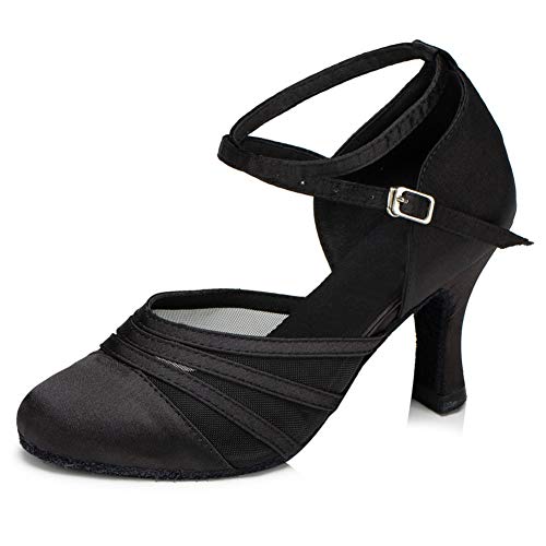 YKXLM Zapatos de Baile Latino Satin para Mujer Zapatos de Salón de Baile Salsa Standard,ESYCL189-8.5-ZG,Negro,EU 37