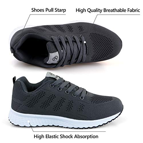 Youecci Zapatillas de Deportivos de Running para Mujer Deportivo de Exterior Interior Gimnasia Ligero Sneakers Fitness Atlético Caminar Zapatos Transpirable Gris 38 EU