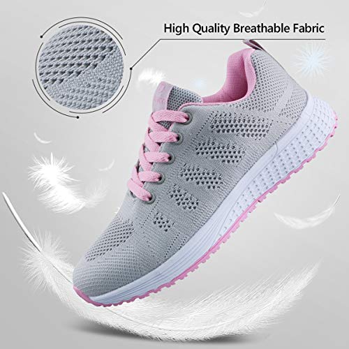 Youecci Zapatillas de Deportivos de Running para Mujer Deportivo de Exterior Interior Gimnasia Ligero Sneakers Fitness Atlético Caminar Zapatos Transpirable Rosa 37 EU