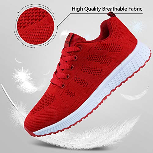 Youecci Zapatillas de Deportivos de Running para Mujer Deportivo de Exterior Interior Gimnasia Ligero Sneakers Fitness Atlético Caminar Zapatos Transpirable Rojo 39 EU