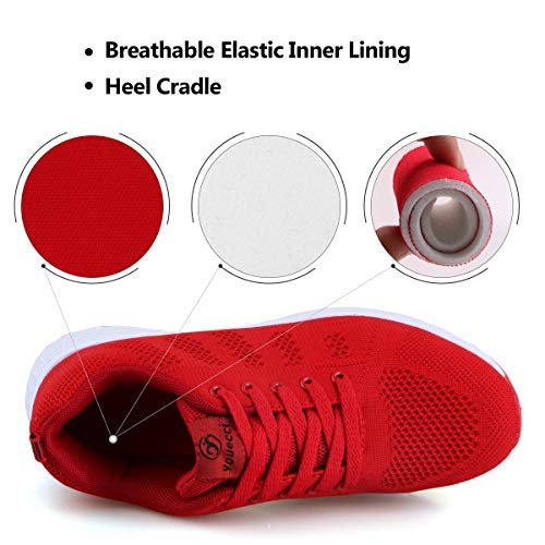 Youecci Zapatillas de Deportivos de Running para Mujer Deportivo de Exterior Interior Gimnasia Ligero Sneakers Fitness Atlético Caminar Zapatos Transpirable Rojo 39 EU