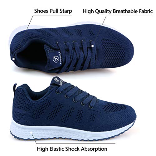Youecci Zapatillas de Deportivos de Running para Mujer Deportivo de Exterior Interior Gimnasia Ligero Sneakers Fitness Atlético Caminar Zapatos Transpirable Azul Marino 37 EU
