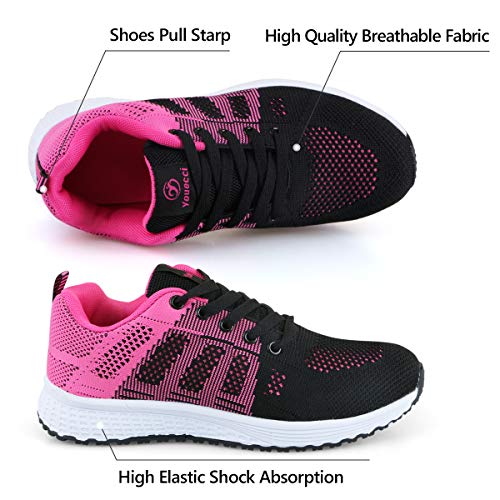 Youecci Zapatillas de Deportivos de Running para Mujer Deportivo de Exterior Interior Gimnasia Ligero Sneakers Fitness Atlético Caminar Zapatos Transpirable Rojo 37 EU