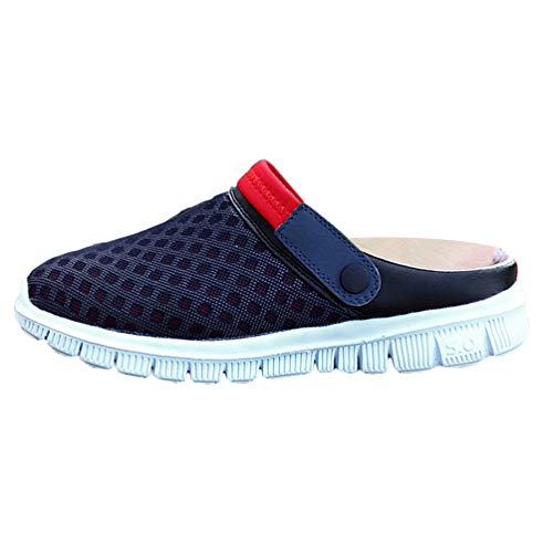 YOUJIA Unisexo Respirable Ligero Malla Zuecos Verano Plano Zapatos de la Playa jardín Sandalias (#1 Azul Rojo, 36 EU)
