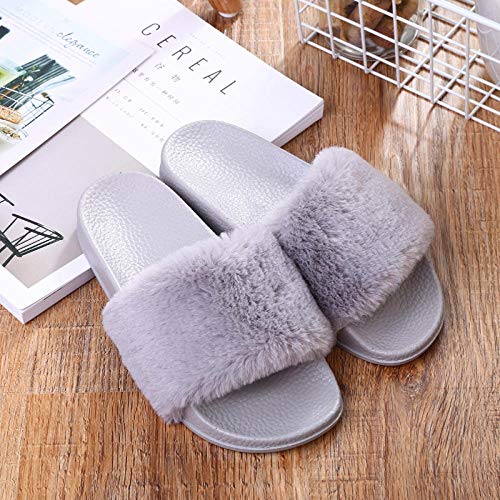 ypyrhh Pantuflas cálidas de algodón para invierno, cálidas de una sola palabra, zapatillas de lana de suela gruesa, gris claro, 39, deslizador con forro polar de felpa antideslizante para interior