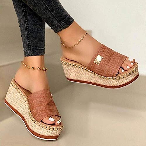 ypyrhh Zapatos para casa con Punta Abierta de Secado rápido,Zapatos de Mujer con Plataforma de bizcocho,Transpirables y cómodos en un Solo Drag-Black_39,Sandalias de cuña Baja con Tiras en la Puntera