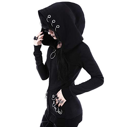 Yuandongxing Sudaderas Góticas Mujer Cráneo Halloween Punk Street Pullover Causal Loose Punk Tallas Grandes Sudaderas con Capucha