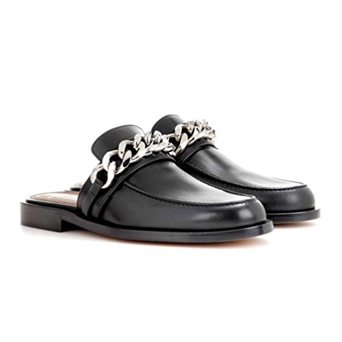 Yuanu Mujer Verano Color Sólido Tacón Bloque Casual Sandalias Sin Cordones, Desgaste Resistente Desodorización Ligero Transpirable Chanclas con Metal Cadena Decoración Negro 36