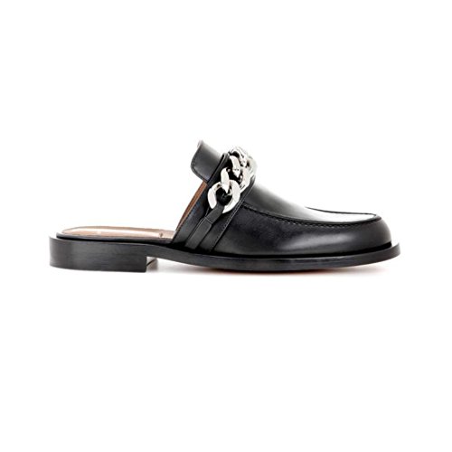 Yuanu Mujer Verano Color Sólido Tacón Bloque Casual Sandalias Sin Cordones, Desgaste Resistente Desodorización Ligero Transpirable Chanclas con Metal Cadena Decoración Negro 36