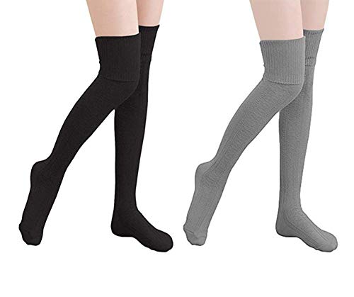 Yuccer 2 Pares Calcetines Largos para Mujeres Algodón Calcetines Hasta la Rodilla