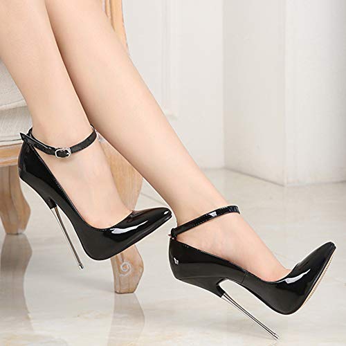 Yudesun Mujer Puntiagudos Tacones Altos - Zapatos de Tacón Bombas Moda con Tacon Alto Tobillo Correa 16CM Puntiagudos Sexy Zapatos de Vestir