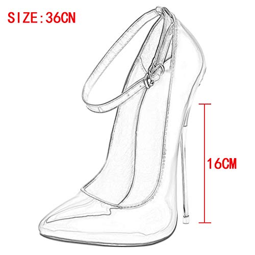 Yudesun Mujer Puntiagudos Tacones Altos - Zapatos de Tacón Bombas Moda con Tacon Alto Tobillo Correa 16CM Puntiagudos Sexy Zapatos de Vestir