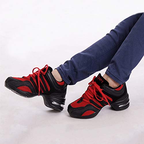 Yudesun Zapatos Aire Libre Deportes Danza Mujer - Mujeres Lona Cordones Suela de Goma Zapatillas Practicidad Running Sneaker Jazz Contemporáneo Baile Informal Rojo (Los Zapatos Son más pequeños)