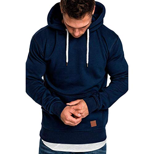 Yvelands ¡Oferta Barata Sudaderas con Capucha para Hombre Cosy Sport Outwear Sudadera con Cremallera Completa Ecosmart Hoodie Casual Sweatshirt Top Blouse ¡Caliente!(Azul Marino,L)