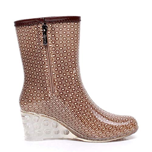 YWLINK Botas De Lluvia Mujer Botas De Nieve Estilo Punk TamañO Grande Zapatos con CuñA Transparentes Zapatos De Goma Zapatos De Agua Transpirable Calzado Industrial ConstruccióN(Caqui,38EU)