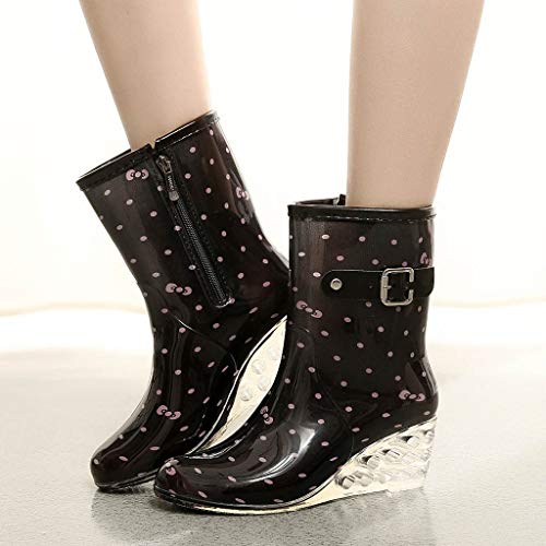 YWLINK Botas De Lluvia Mujer Hunter Zapatos CuñA Botas De Lluvia Hebilla con Cremallera Lateral Transparentes Zapatos De Goma Moda Casual Antideslizante Botas De Nieve PVC TamañO Grande(Rosado,36EU)