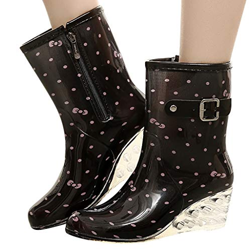 YWLINK Botas De Lluvia Mujer Hunter Zapatos CuñA Botas De Lluvia Hebilla con Cremallera Lateral Transparentes Zapatos De Goma Moda Casual Antideslizante Botas De Nieve PVC TamañO Grande(Rosado,36EU)