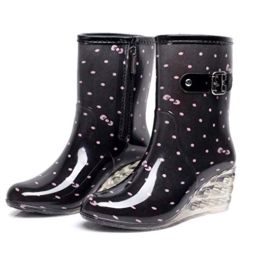 YWLINK Botas De Lluvia Mujer Hunter Zapatos CuñA Botas De Lluvia Hebilla con Cremallera Lateral Transparentes Zapatos De Goma Moda Casual Antideslizante Botas De Nieve PVC TamañO Grande(Rosado,39EU)