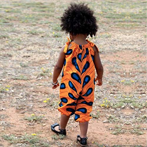 YWLINK Mono Estampado Digital Dashiki Africano NiñA Estilo Nacional Mono Holgado Sin Tirantes con Hombros Al Aire Y Verano Ajustable Ropa Casual NiñA Petos Pantalones De Trabajo(Naranja,4-5 años)