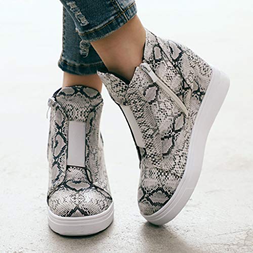 YWLINK Mujeres Zapatillas Europa Y America Retro Comercio Exterior TamañO Grande Estampado De Serpiente CuñA Ocio Botas De Mujer Botines Zapatos Romanos Antideslizante Transpirable(Beige,40EU)