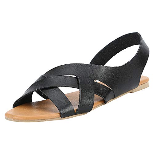 YWLINK Sandalias De Verano De Roma para Mujer Zapatillas De Playa De CáñAmo De Cuerda Plana para Estudiantes Sandalias De Punta Abierta Antideslizante Fiesta Punta Abierta Regalo(Negro,38EU)